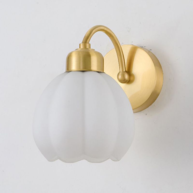 Valentina Nordic Flower Vanity Glass Metal Wall Lamp, Gold/Ivory