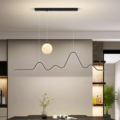 Arisha Minimalist Wavy Metal Pendant Light, Black/White/Gold