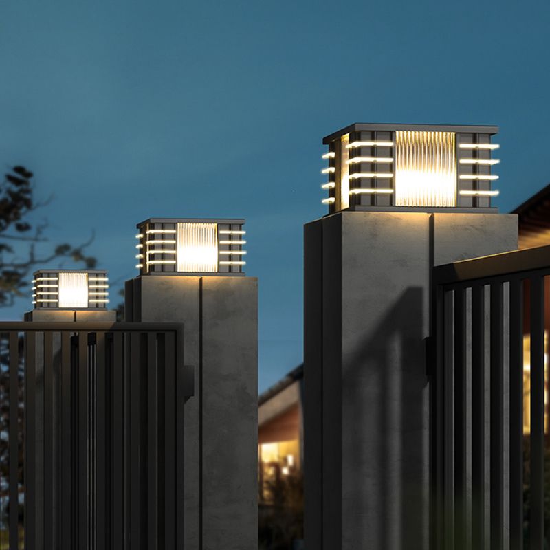 Ray Modern Square Metal Glass Outdoor Solar Floor Lamps, Black