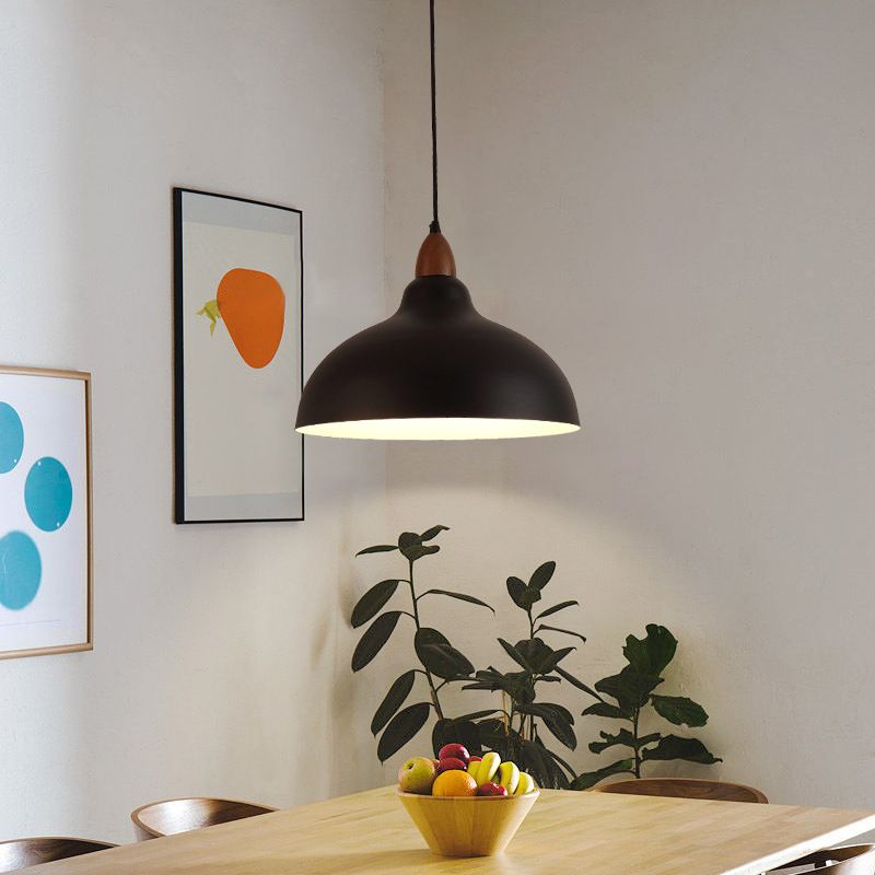 Valentina Modern Bowl-shaped Metal Pendant Light, Black/White