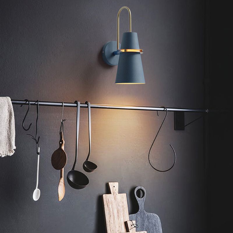 Valentina Modern Cone Metal Wall Lamp, Black/White/Blue