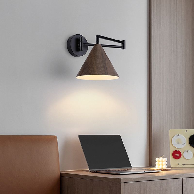 Muto Cone Shaped Adjustable Wall Lamp, Metal/Wood, Bedroom