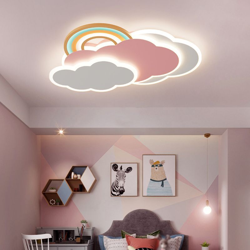 Aria Modern Cloud/Rainbow Flush Mount Ceiling Light Pink/White