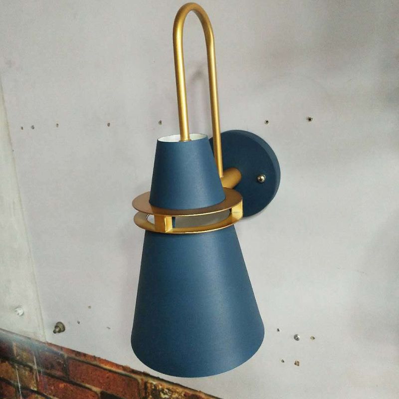 Valentina Modern Cone Metal Wall Lamp, Black/White/Blue