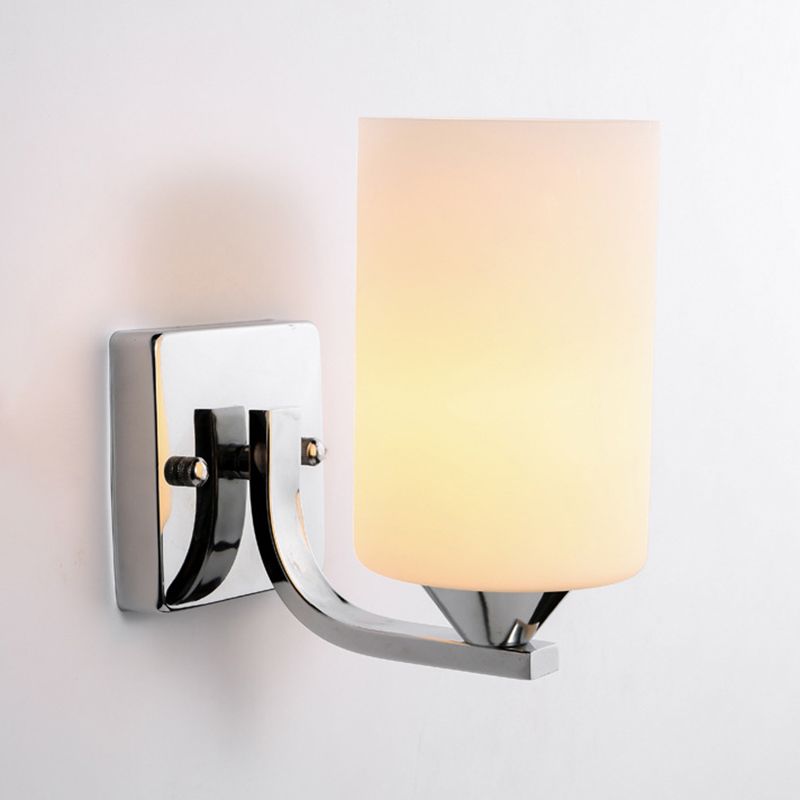 Tiffany Minimalism Cylindrical Metal Glass Art Vanity Wall Lamp, Black/Chrome