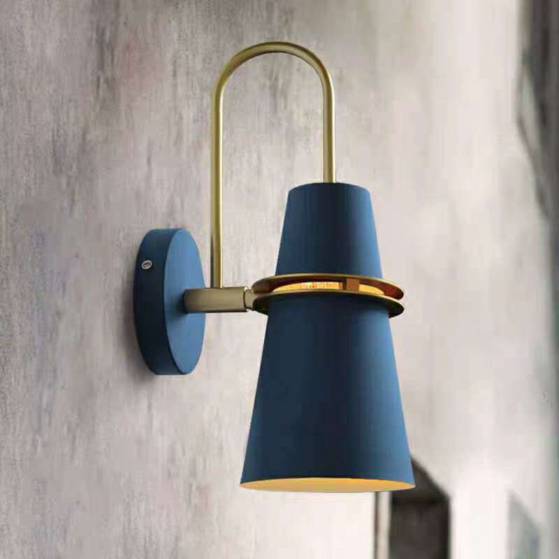 Valentina Modern Cone Metal Wall Lamp, Black/White/Blue