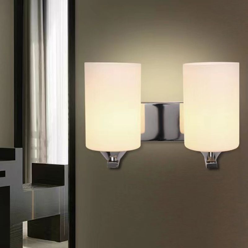 Tiffany Minimalism Cylindrical Metal Glass Art Vanity Wall Lamp, Black/Chrome