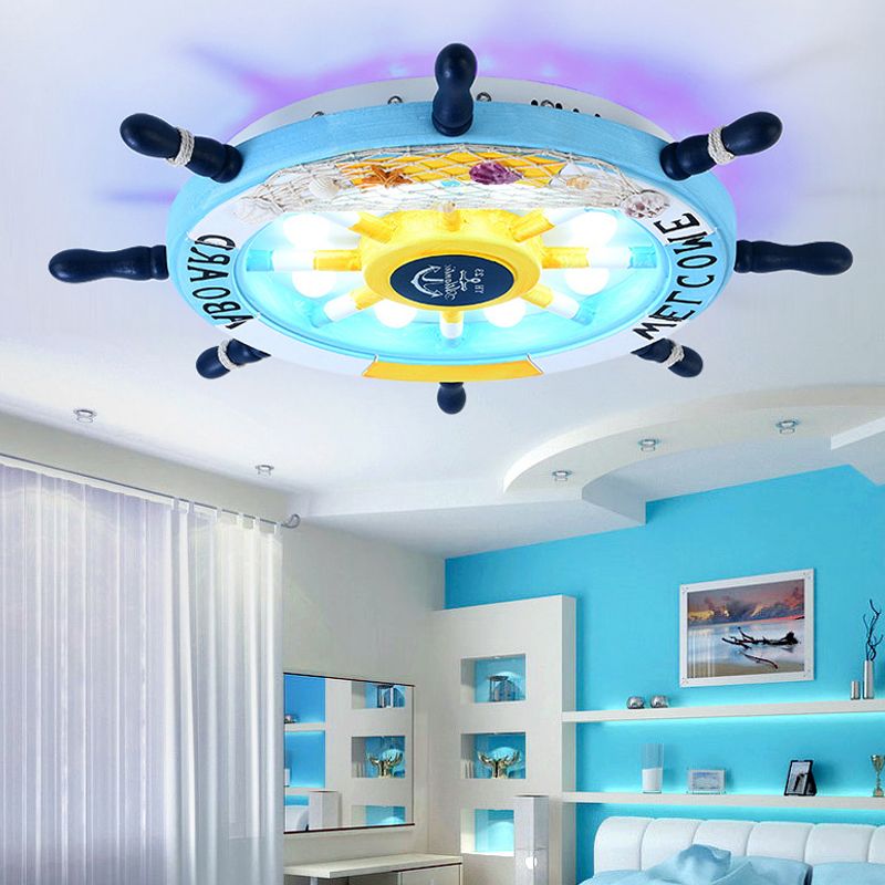 Aria Modern Rudder Metal Flush Mount Ceiling Light, White/Blue For Kids
