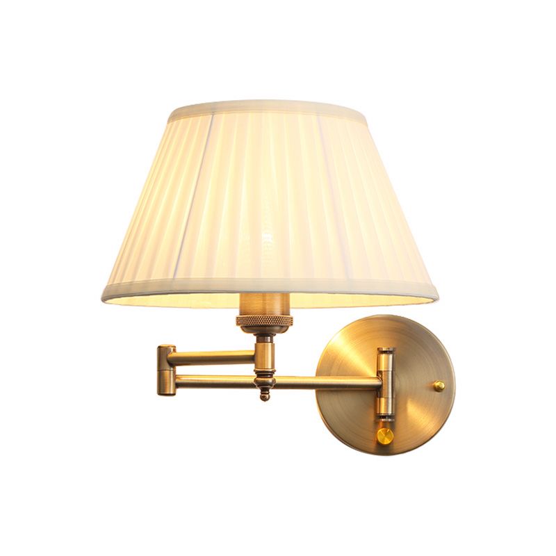 Arisha Wall Lamp Vintage, Pleated Fabric Adjustable, White/Beige, Bedroom