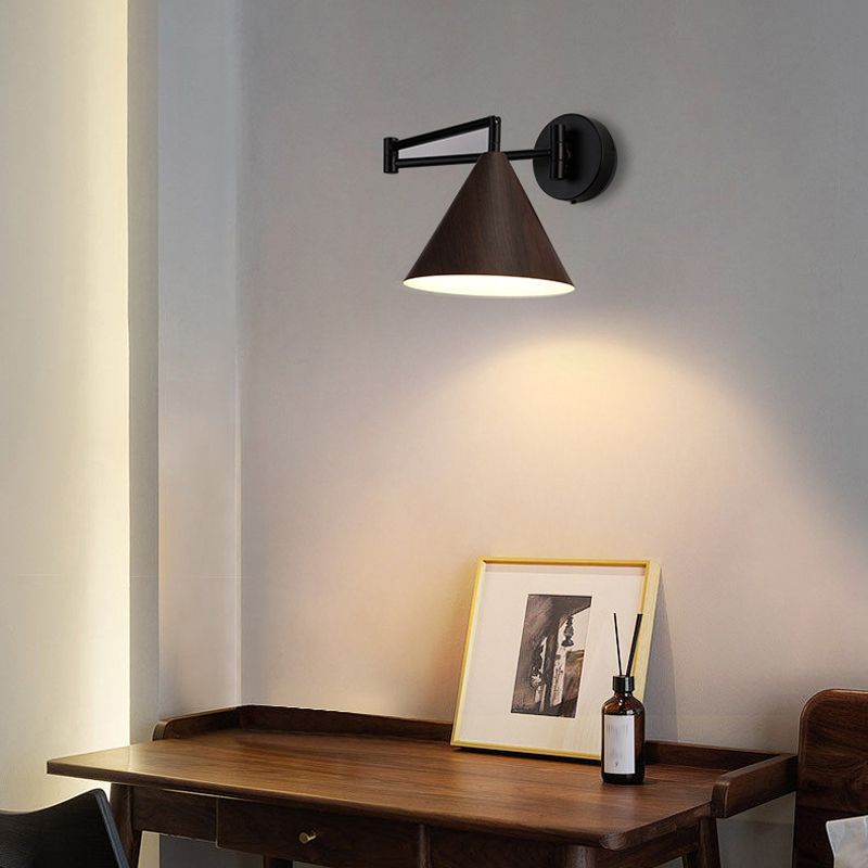 Muto Cone Shaped Adjustable Wall Lamp, Metal/Wood, Bedroom