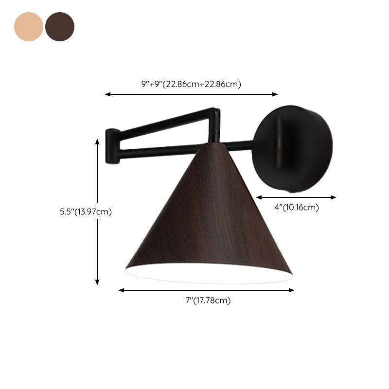 Muto Cone Shaped Adjustable Wall Lamp, Metal/Wood, Bedroom