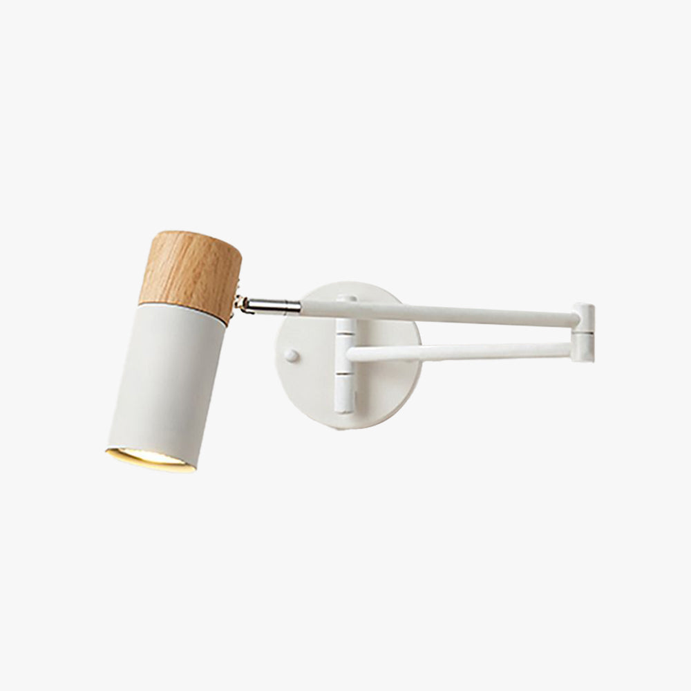 Muto Nordic Can Shaped Adjustable Wall Lamp, Metal/Wood, White