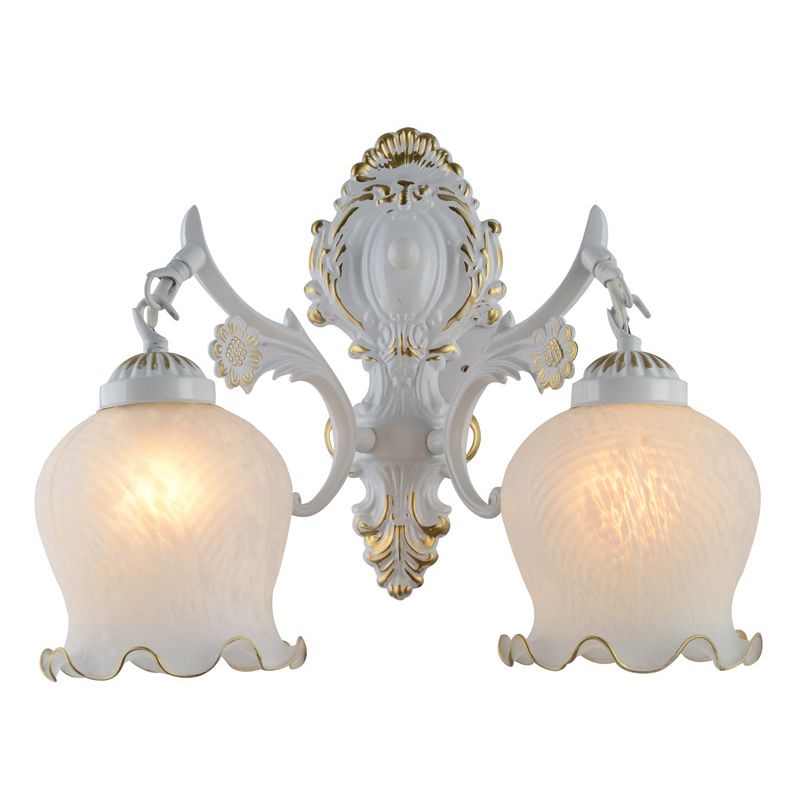Arisha Vintage Flower shape Metal&Glass Modern Wall Lamp, White/Bronze