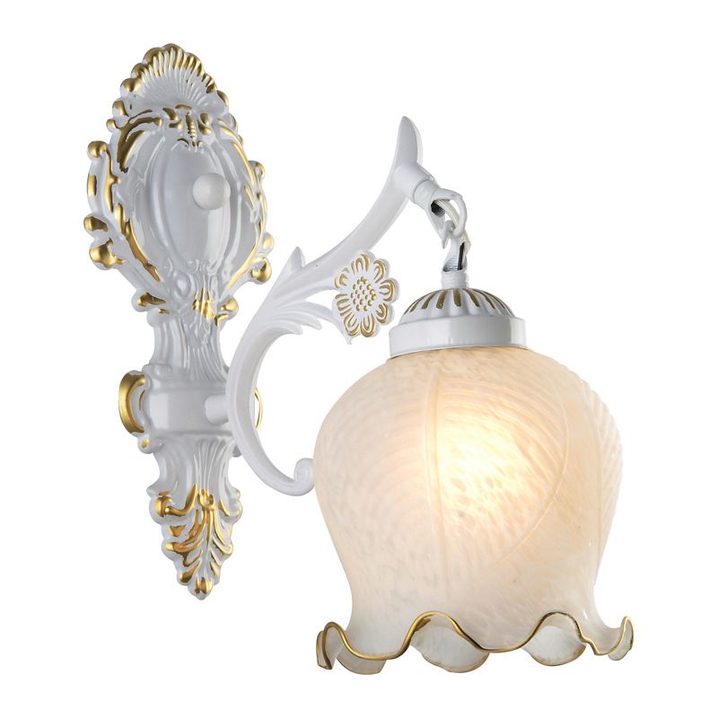 Arisha Vintage Flower shape Metal&Glass Modern Wall Lamp, White/Bronze