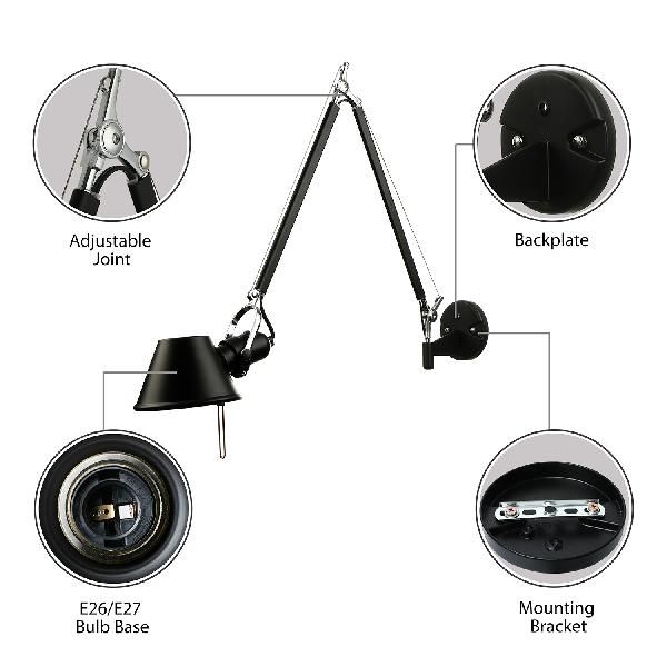 Epoch Modern Simple Adjustable Wall Lamp, Black/Chrome, Bedroom