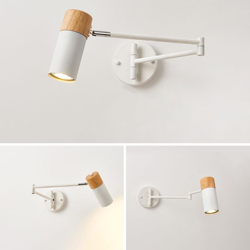 Muto Nordic Can Shaped Adjustable Wall Lamp, Metal/Wood, White
