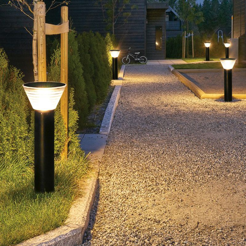 Ray Modern Conical Solar Outdoor Bollard Light, Black