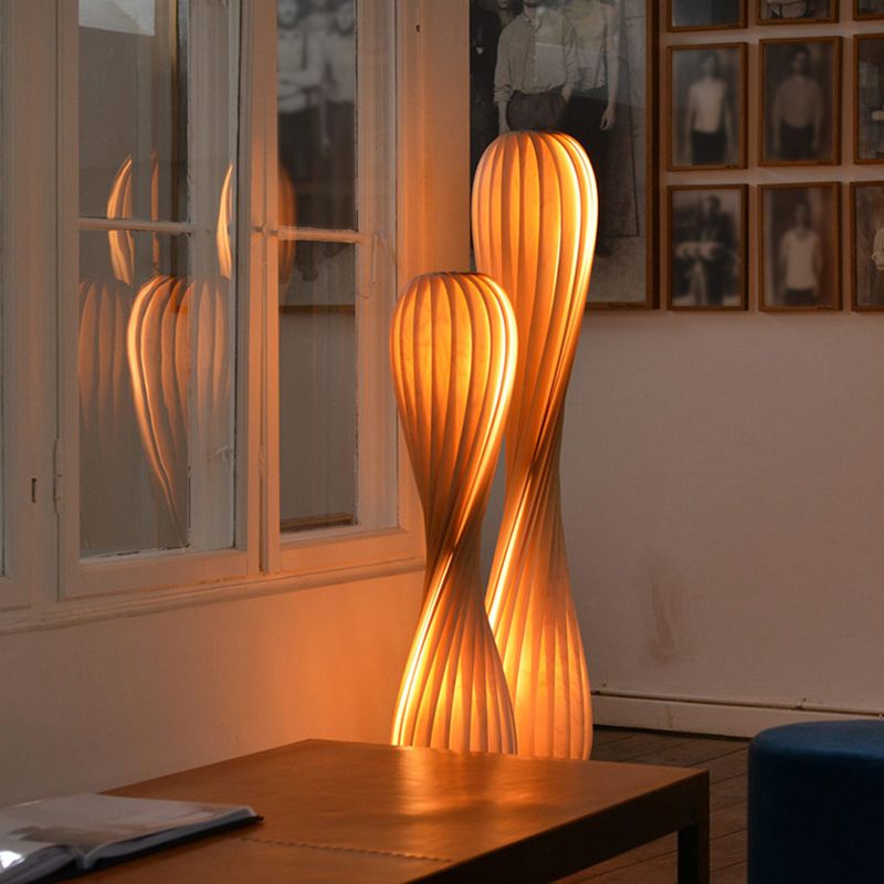 Ozawa Modern Twisted Wood Floor Lamp, Wood Color