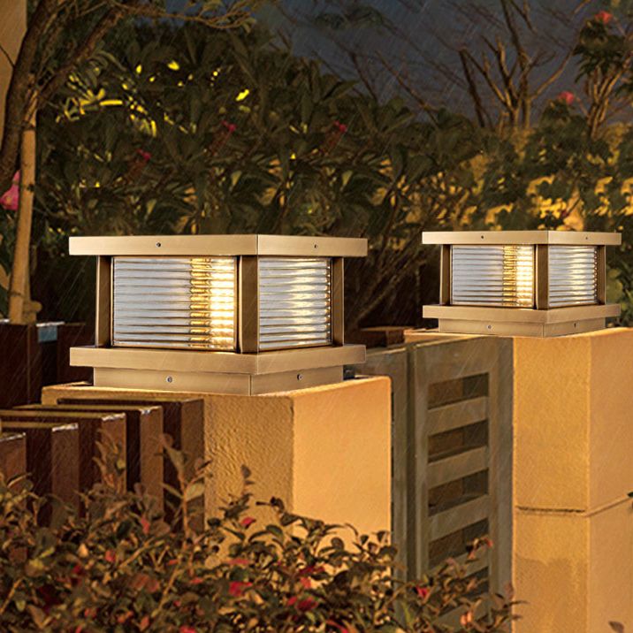 Ray Modern Rectangular Metal Outdoor Solar Lamp, Black/ Brass/Bronze
