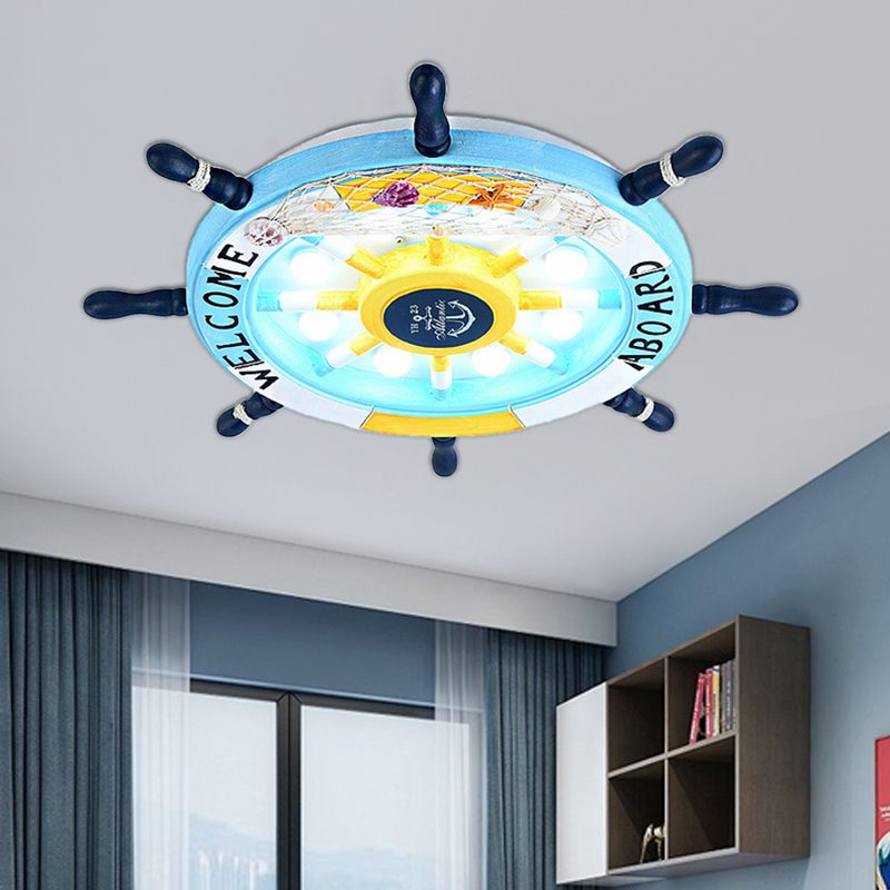 Aria Modern Rudder Metal Flush Mount Ceiling Light, White/Blue For Kids