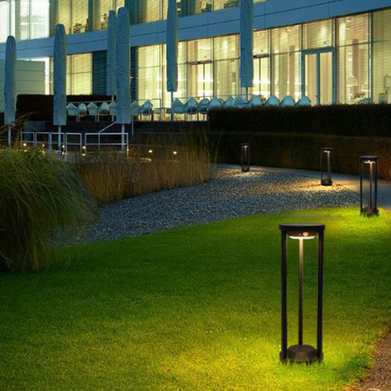 Ray Modern Metal Cylindrical Hollow Outdoor Bollard Light, Black