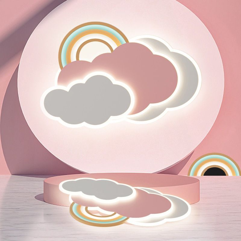 Aria Modern Cloud/Rainbow Flush Mount Ceiling Light Pink/White