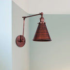 Zynar Vintage Adjustable Wall Lamp, Metal, Black/Rust, Living Room