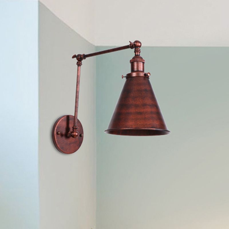 Zynar Vintage Adjustable Wall Lamp, Metal, Black/Rust, Living Room