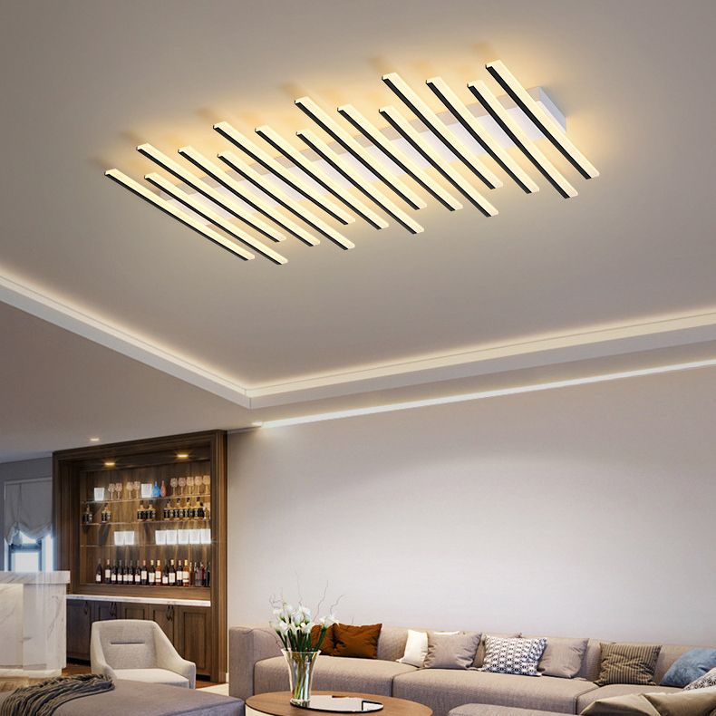 Arisha Flush Mount Ceiling Light Linear Modern,Wave  Black, Living Room