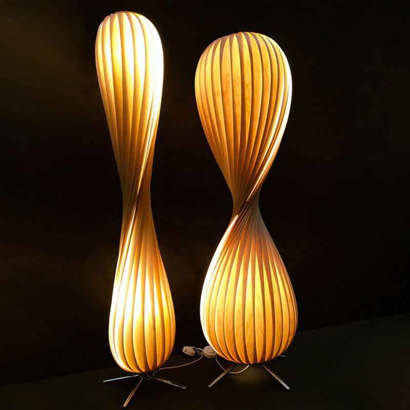 Ozawa Modern Twisted Wood Floor Lamp, Wood Color