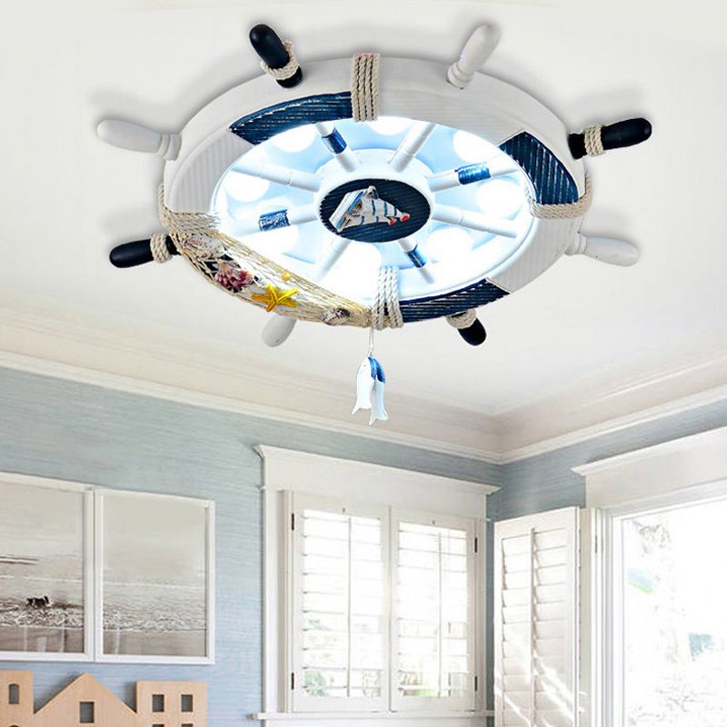 Aria Modern Rudder Metal Flush Mount Ceiling Light, White/Blue For Kids