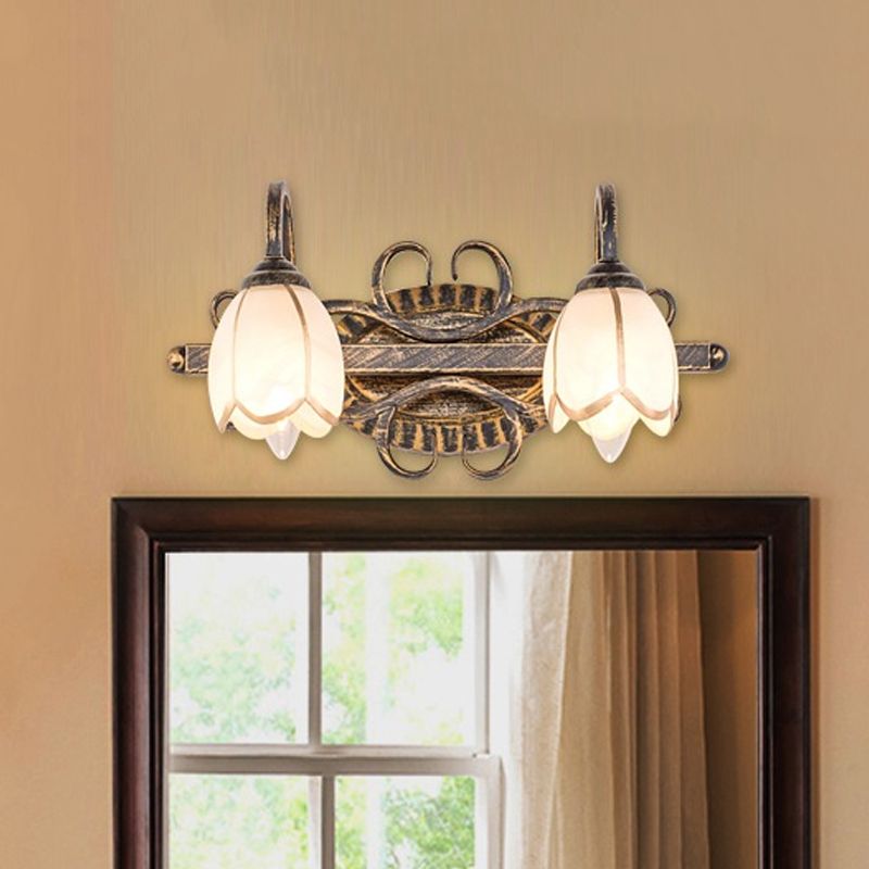Arisha Antique Brass Flower Mirror Front Vanity Wall Lamp
