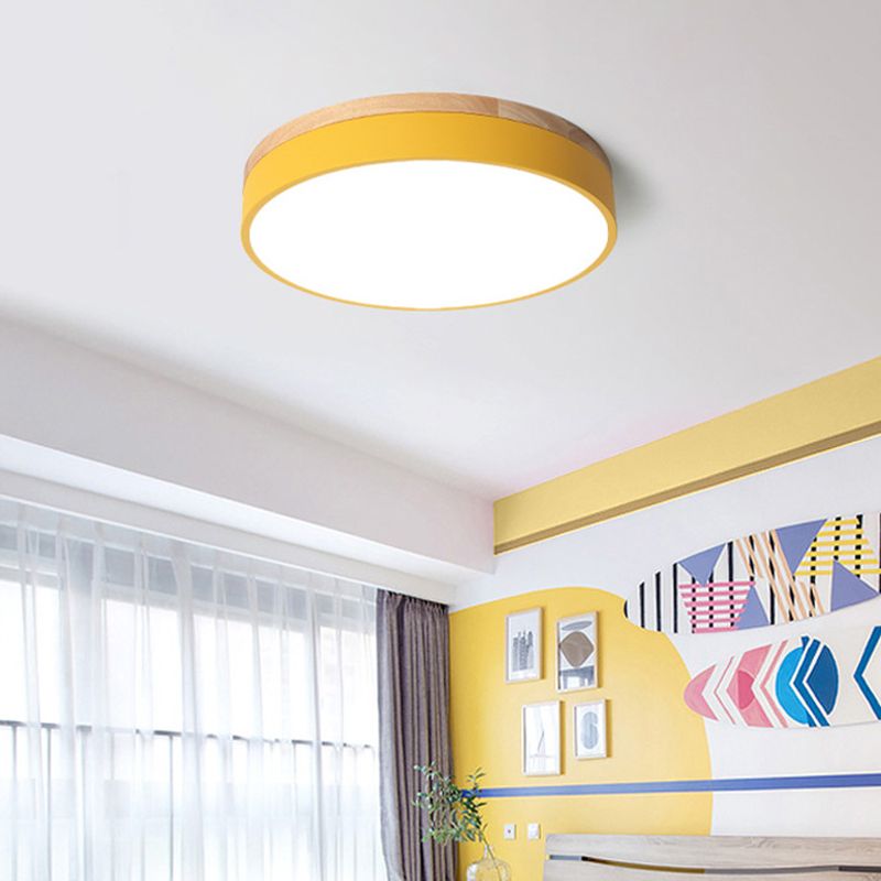 Aria Nordic LED Round Flush Mount Ceiling Light Wood Color