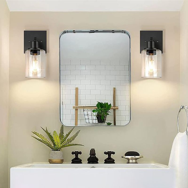 Silva Modern Mirror Front Black Vanity Wall Lamp, Metal/Glass