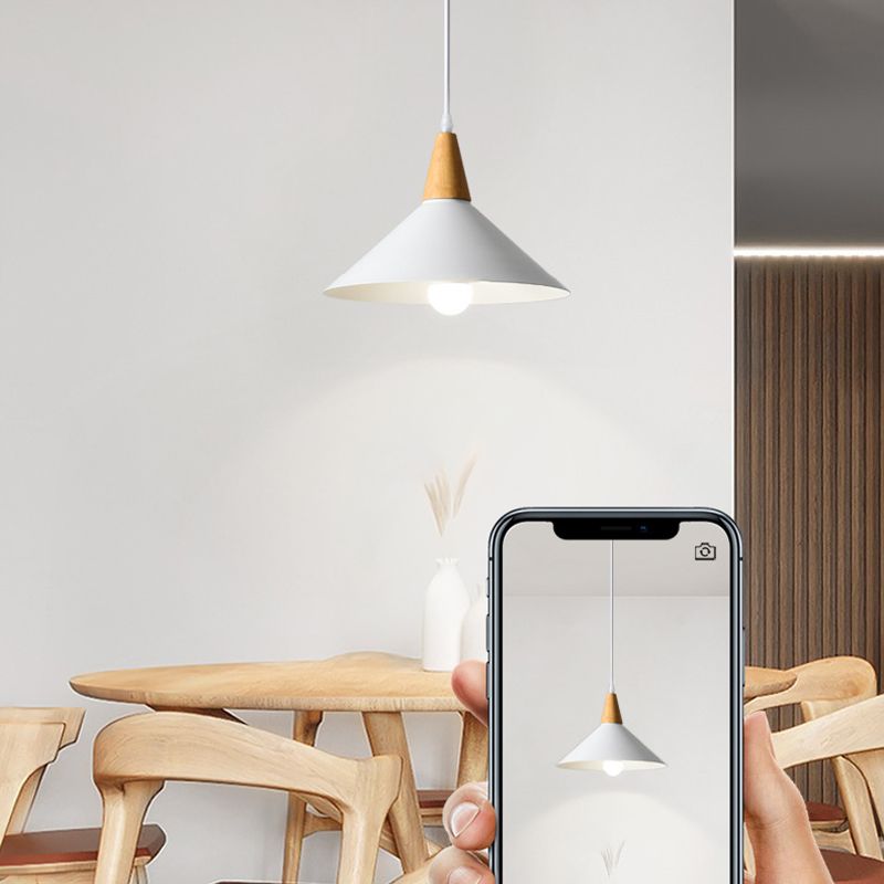 Valentina Minimalist Cap-shaped Metal Pendant Light, Natural Wood