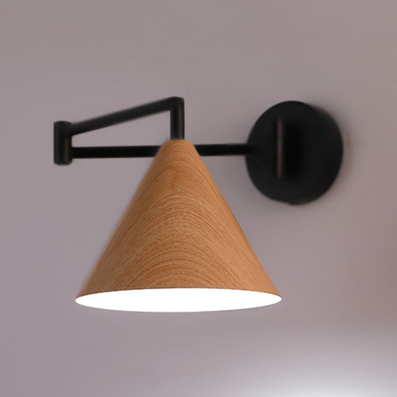 Muto Cone Shaped Adjustable Wall Lamp, Metal/Wood, Bedroom
