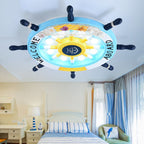 Aria Modern Rudder Metal Flush Mount Ceiling Light, White/Blue For Kids