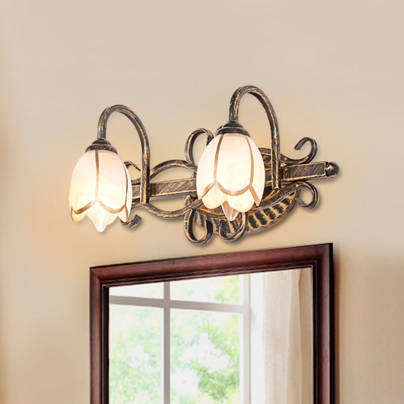 Arisha Antique Brass Flower Mirror Front Vanity Wall Lamp