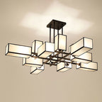 Arisha Pendant Light Square Retro, Metal/Fabric, Black/Gold, Living Room
