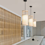 Ritta Weave Cylinder Pendant Light, Coffee/Wood, Metal/Bamboo