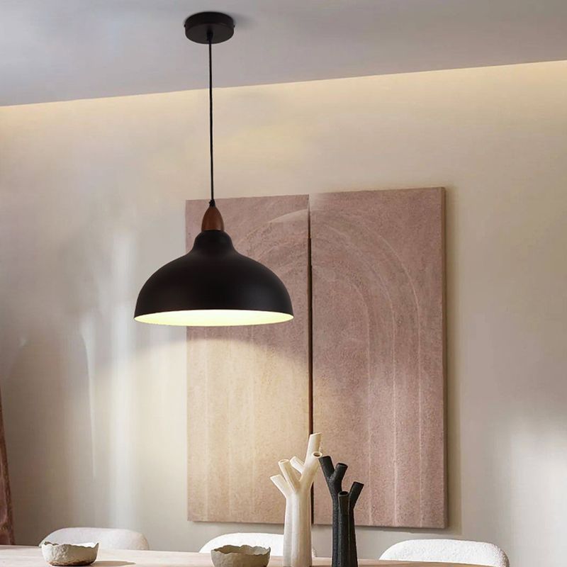 Valentina Modern Bowl-shaped Metal Pendant Light, Black/White