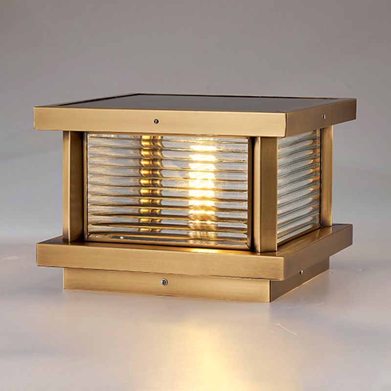 Ray Modern Rectangular Metal Outdoor Solar Lamp, Black/ Brass/Bronze
