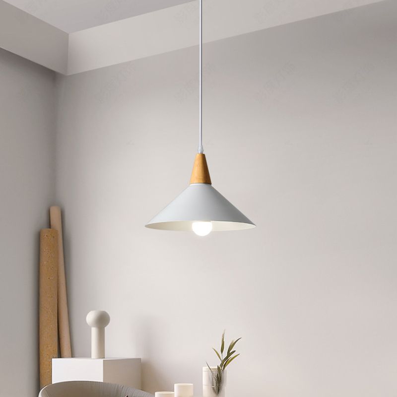 Valentina Minimalist Cap-shaped Metal Pendant Light, Natural Wood