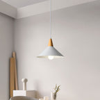 Valentina Minimalist Cap-shaped Metal Pendant Light, Natural Wood