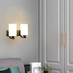 Tiffany Minimalism Cylindrical Metal Glass Art Vanity Wall Lamp, Black/Chrome