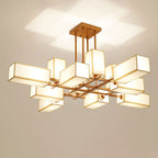Arisha Pendant Light Square Retro, Metal/Fabric, Black/Gold, Living Room