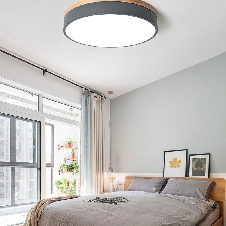 Aria Nordic LED Round Flush Mount Ceiling Light Wood Color