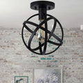 Arisha Retro Globe Lantern Metal Flush Mount Ceiling Light, Balck
