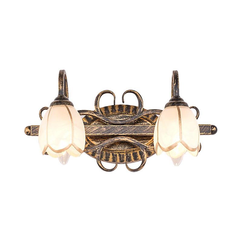 Arisha Antique Brass Flower Mirror Front Vanity Wall Lamp