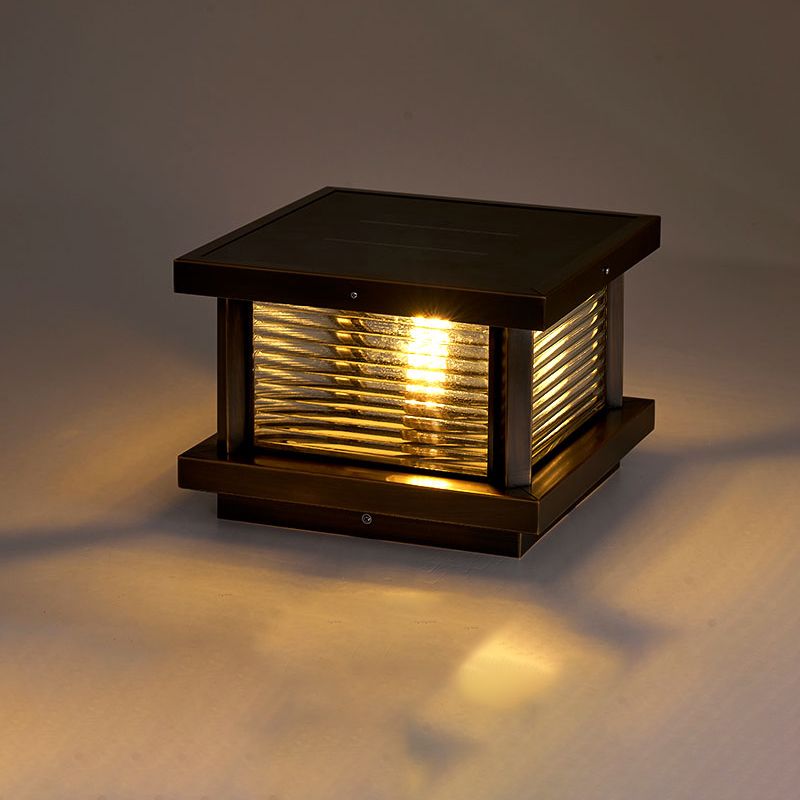 Ray Modern Rectangular Metal Outdoor Solar Lamp, Black/ Brass/Bronze
